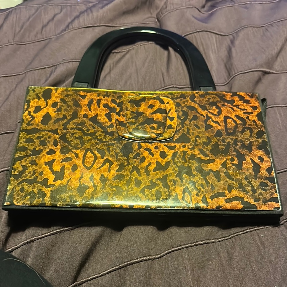 Brown and Black Shoulder Bag with Leopard  Design